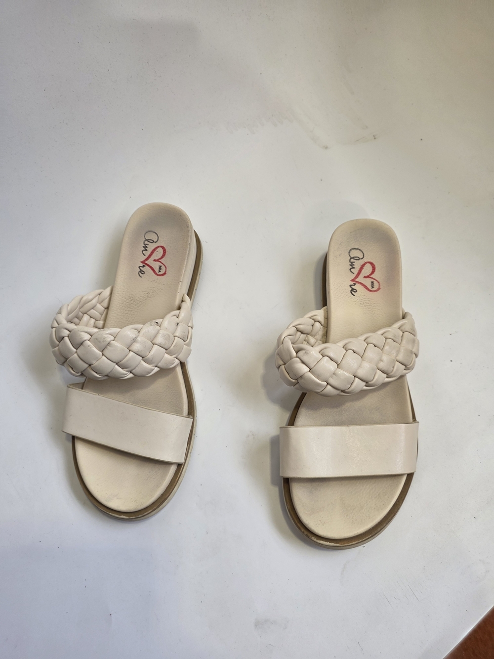 Annie Braided Double-Strap Slide Sandals in Cream Size 8